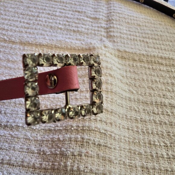 Vintage Pink Leather Slim Belt with Silver Rhinestone Buckle & Studs - Picture 3 of 7